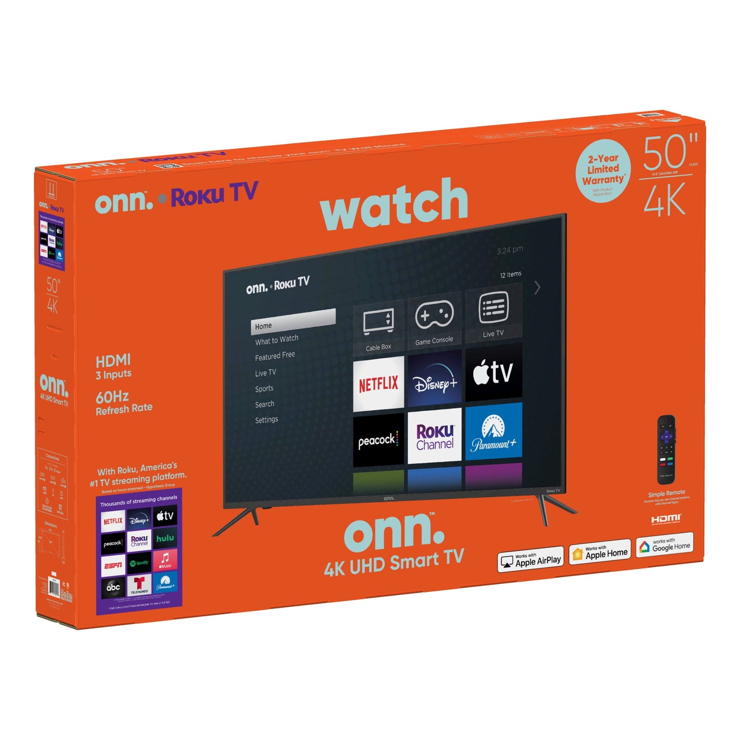 onn. 50 Class 4K UHD (2160P) LED Roku Smart TV HDR (100012585)