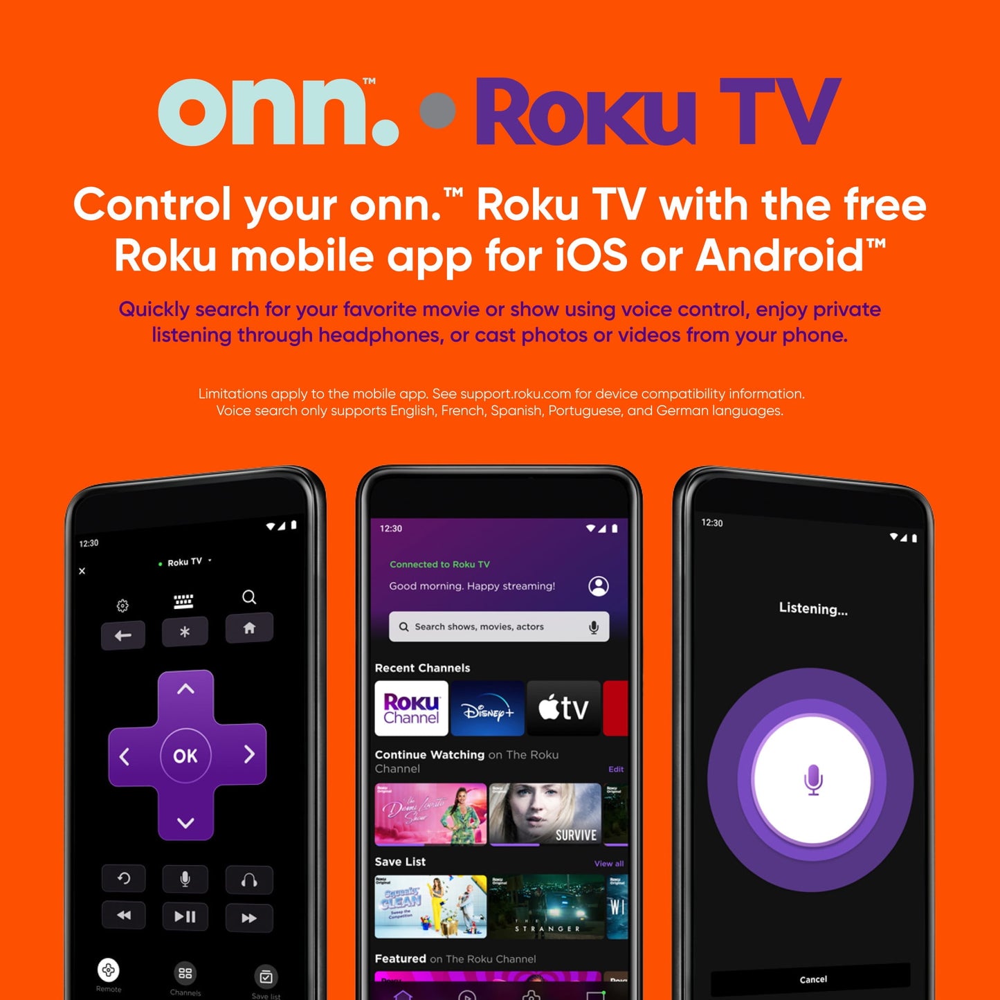 onn. 50 Class 4K UHD (2160P) LED Roku Smart TV HDR (100012585)