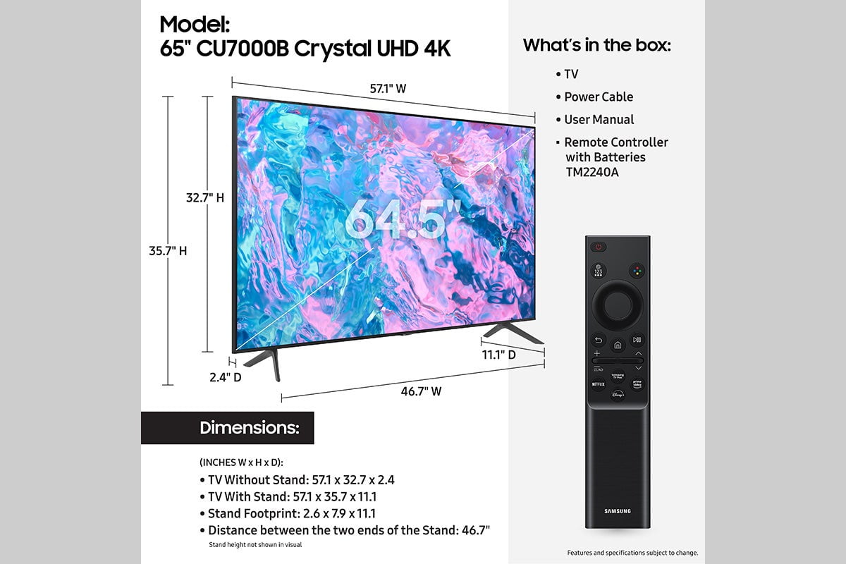 SAMSUNG 65 Class CU7000B Crystal UHD 4K Smart Television UN65CU7000BXZA